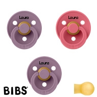 BIBS Colour Sutter med navn str2, 2 Mauve, 1 Coral, Runde latex